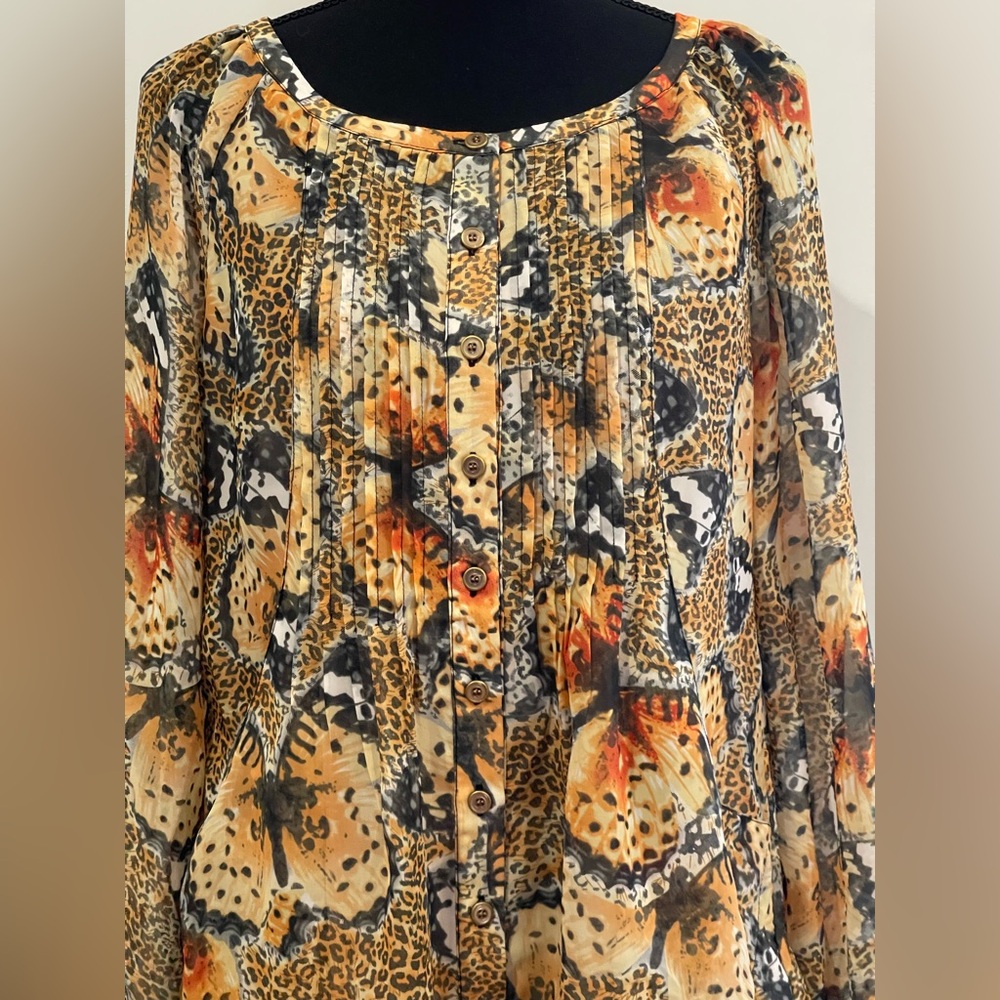 Grace Elements S Women's Butterfly/Leopard Print Blouse 634 - Picture 2 of 8